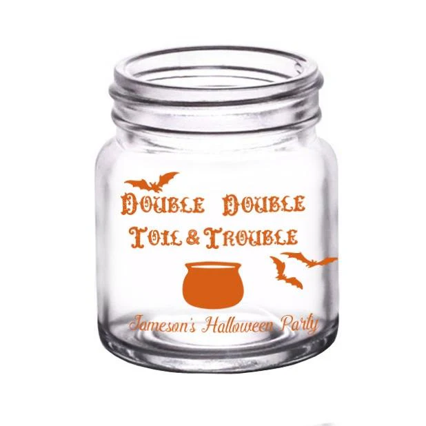 CUSTOMIZABLE Clear Mini Mason Jar Shot Glass - Double Double Toil & Trouble - 2oz - Image 3