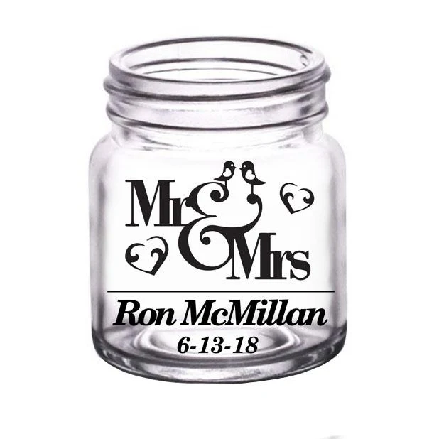 CUSTOMIZABLE Clear Mini Mason Jar Shot Glass - Mr. and Mrs. - 2oz
