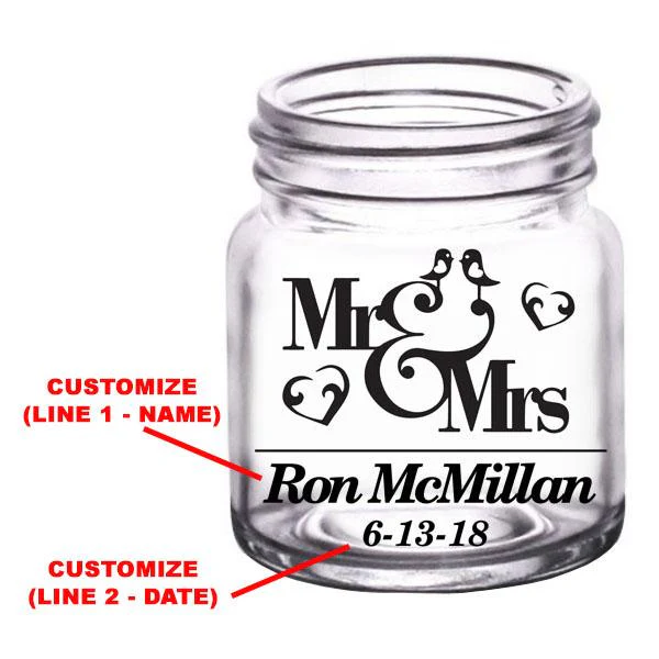 CUSTOMIZABLE Clear Mini Mason Jar Shot Glass - Mr. and Mrs. - 2oz - Image 2