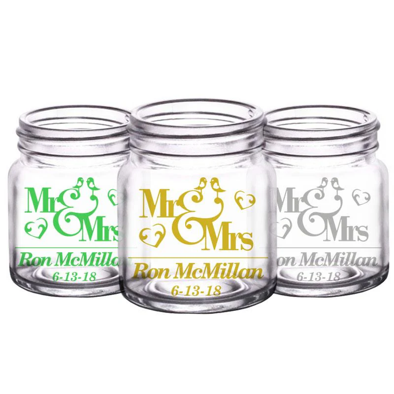 CUSTOMIZABLE Clear Mini Mason Jar Shot Glass - Mr. and Mrs. - 2oz - Image 3