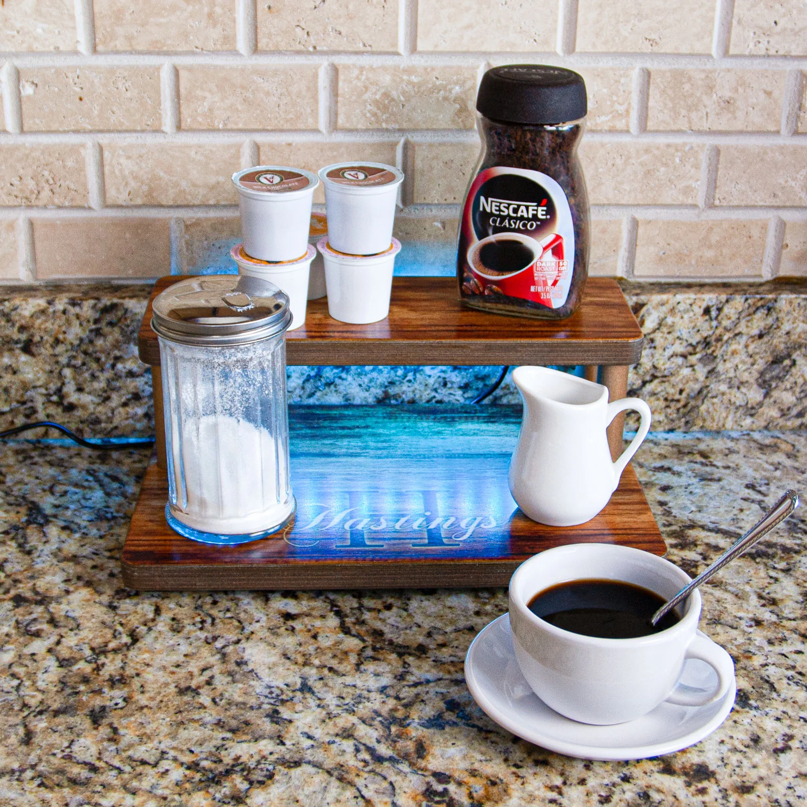 Customizable Monogram LED Counter Caddies™ - 12" Stained Straight Shelf - Image 2