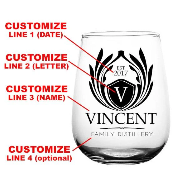 CUSTOMIZABLE Stemless Wine Glass - Crest Design 1 - 17 ounce - Image 2