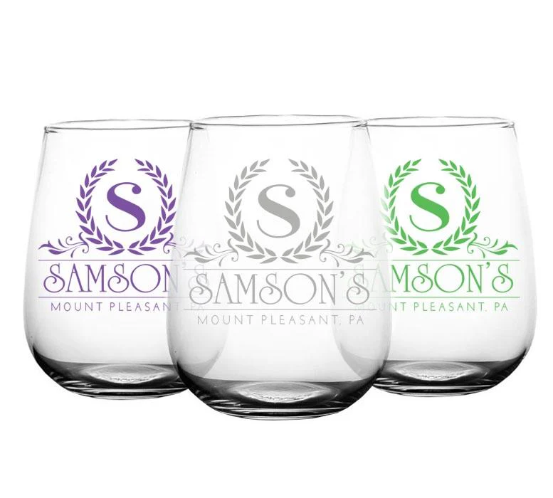 CUSTOMIZABLE Stemless Wine Glass - Crest Design 2 - 17 ounce