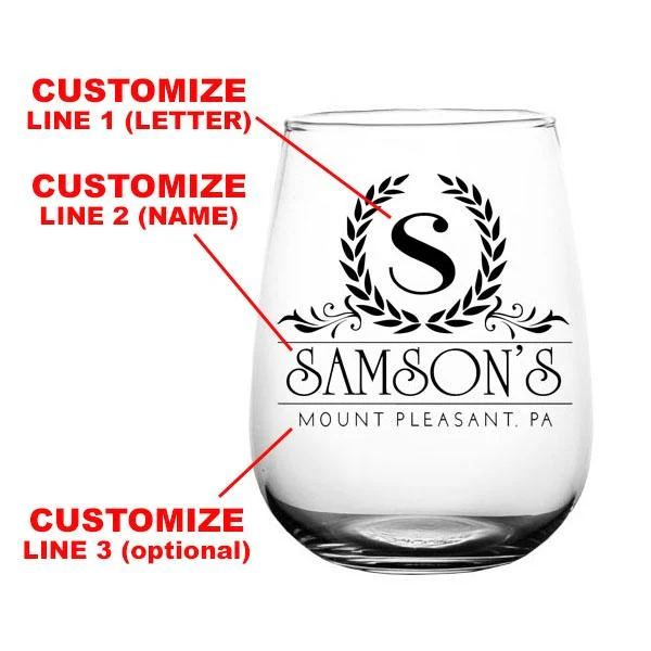 CUSTOMIZABLE Stemless Wine Glass - Crest Design 2 - 17 ounce - Image 2