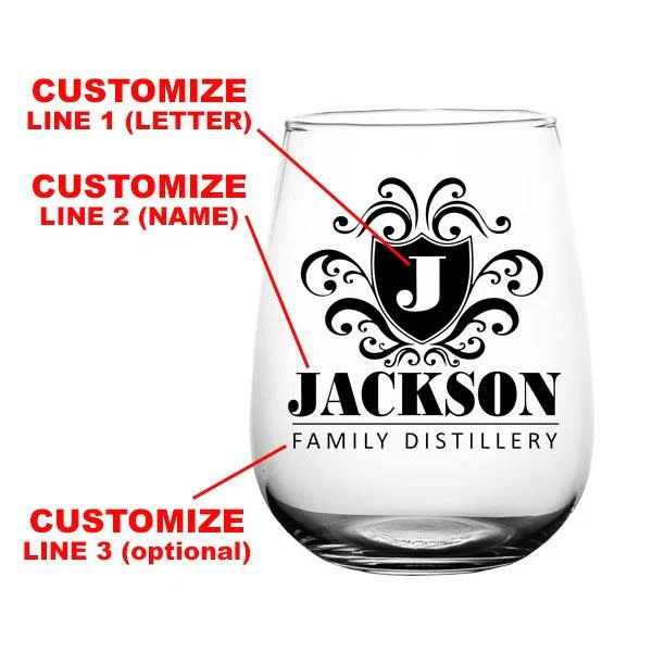 CUSTOMIZABLE Stemless Wine Glass - Crest Design 3 - 17 ounce - Image 2