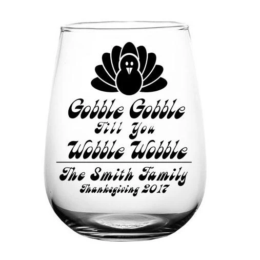 CUSTOMIZABLE Stemless Wine Glass - Gobble Gobble - 17 ounce - Image 3