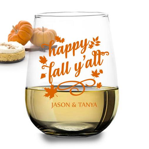 CUSTOMIZABLE Stemless Wine Glass - Happy Fall Y'all - 17 ounce - Image 3