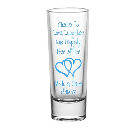 CUSTOMIZABLE Tall Clear Shot Glass - Cheers to Love, Laughter - 2 ounce - Image 3