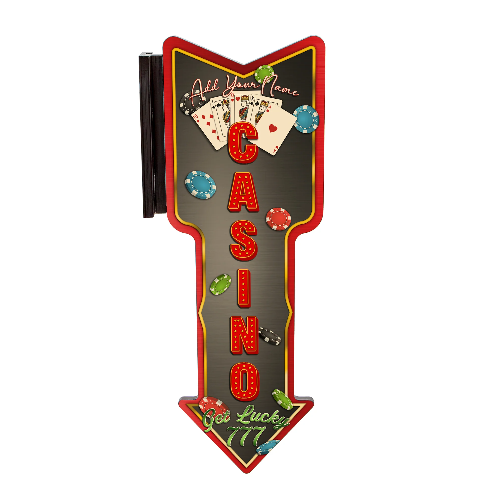 Customizable Vertical Hanging Wooden Arrow Sign Plaque - Casino Theme - Handcrafted in the USA