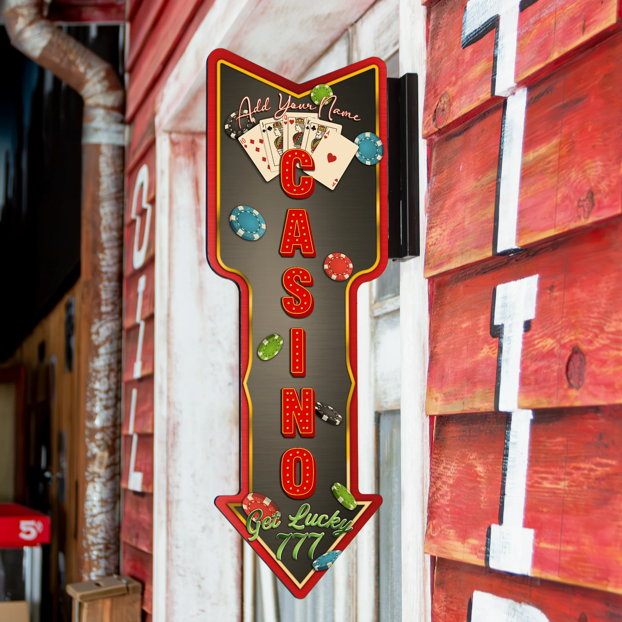 Customizable Vertical Hanging Wooden Arrow Sign Plaque - Casino Theme - Handcrafted in the USA - Image 2