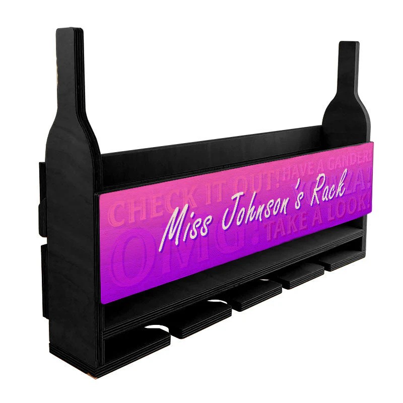 CUSTOMIZABLE Wall Mounted Wine Bottle & Glass Hanging Shelf w/ Fun Pink Plaque - Image 3
