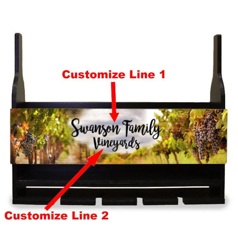 CUSTOMIZABLE Wall Mounted Wine Bottle & Glass Hanging Shelf w/ Vineyard Plaque - Image 2