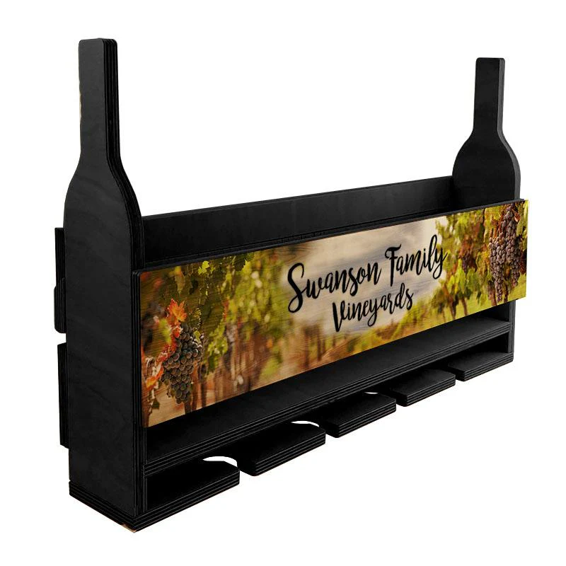CUSTOMIZABLE Wall Mounted Wine Bottle & Glass Hanging Shelf w/ Vineyard Plaque - Image 4
