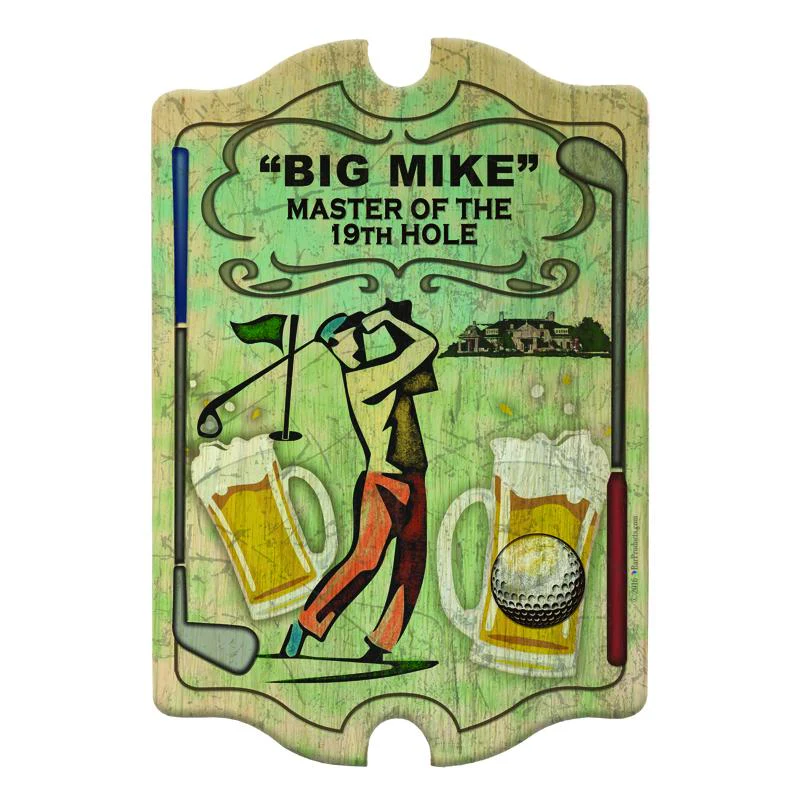 Customizable Wood Bar Sign - Tavern Shaped - Golf Theme
