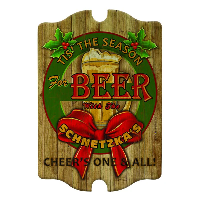 Customizable Wood Bar Sign - Tavern Shaped - 'Tis The Season
