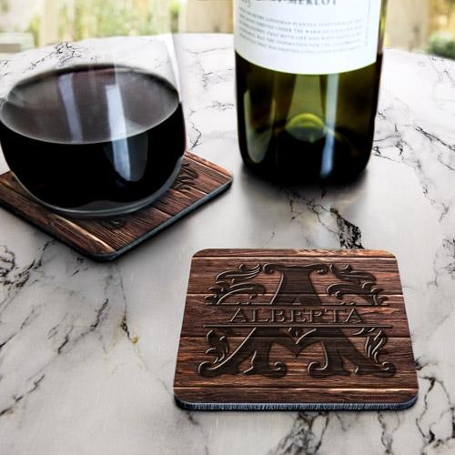 CUSTOMIZABLE Wood Monogram Letter - Cork Bottom Coaster - Image 2