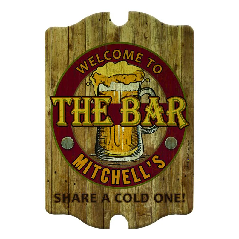 Customizable Wooden Bar Sign - Tavern Shaped - The Bar