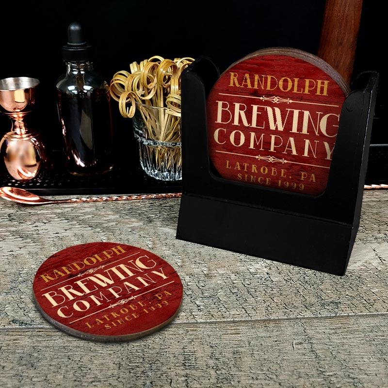 Customizable Wooden Coasters - Brewing Company - Round - Set of 4 - Image 2