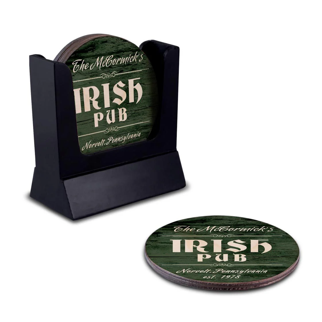 Customizable Wooden Coasters - Irish Theme - Round - Set of 4 - Image 4