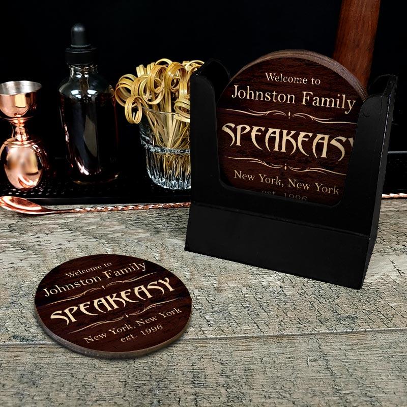 Customizable Wooden Coasters - Speakeasy Theme - Round - Set of 4 - Image 2