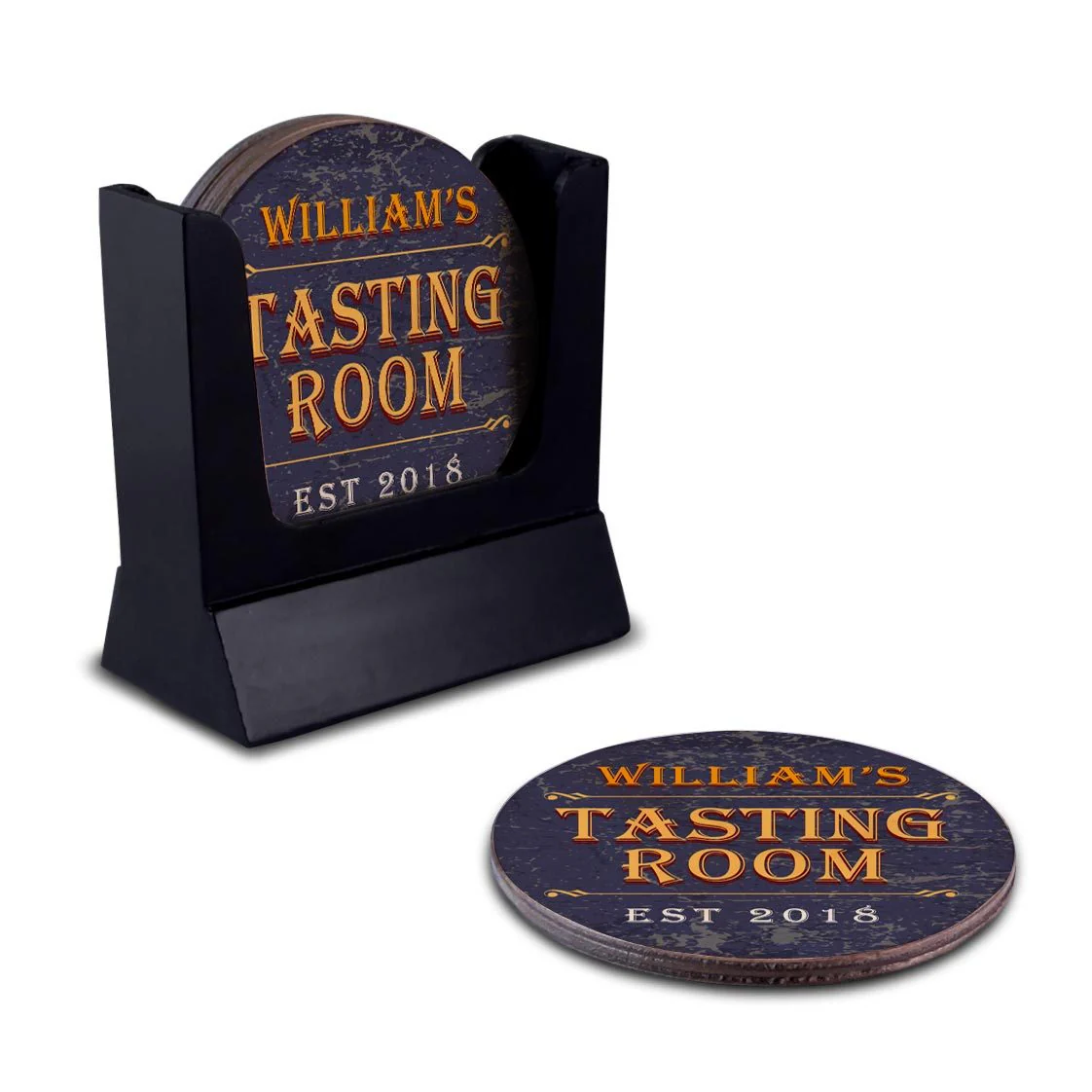 Customizable Wooden Coasters - Tasting Room - Round - Set of 4 - Image 4