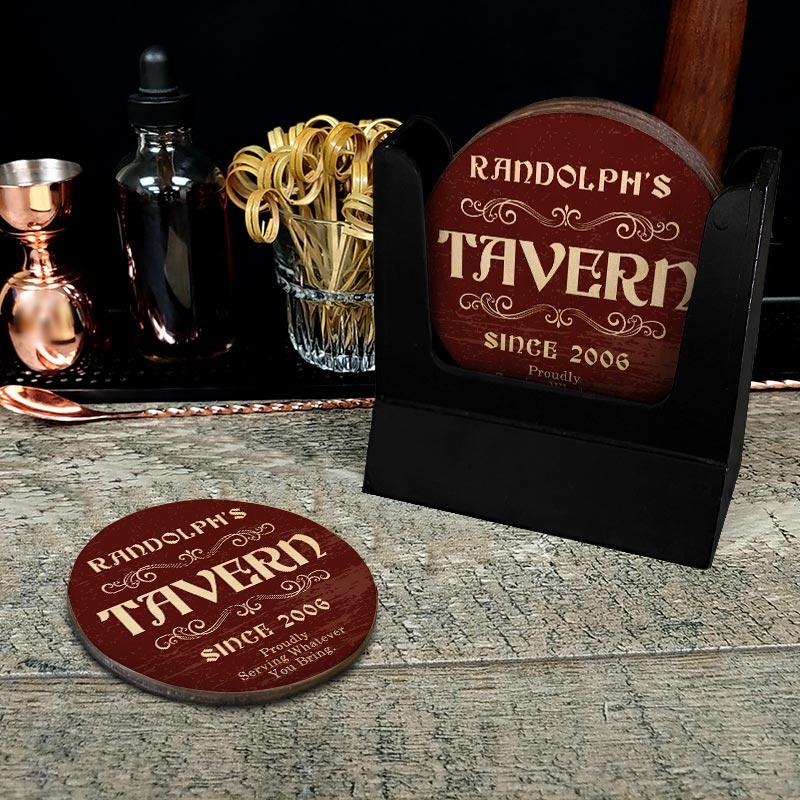 Customizable Wooden Coasters - Tavern Theme - Round - Set of 4 - Image 2