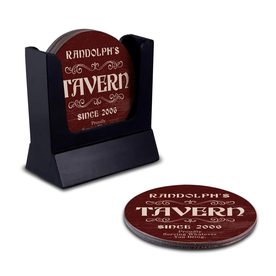 Customizable Wooden Coasters - Tavern Theme - Round - Set of 4 - Image 4