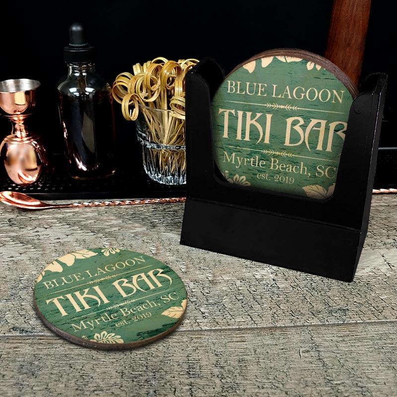 Customizable Wooden Coasters - Tiki Theme - Round - Set of 4 - Image 2