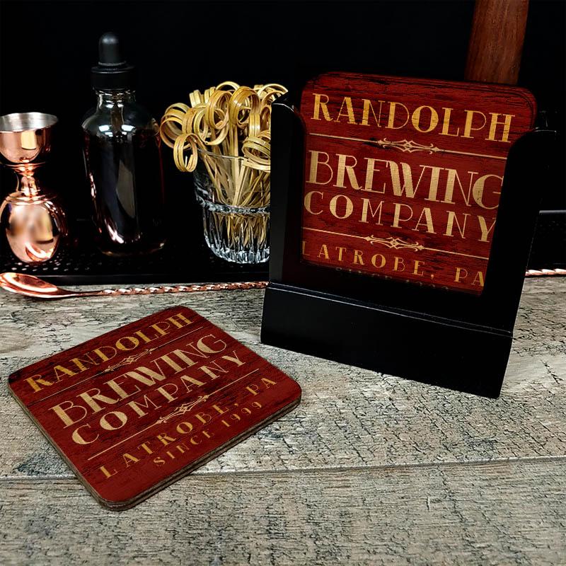 Customizable Wooden Round Square - Brewing Company - Set of 4 - Image 2