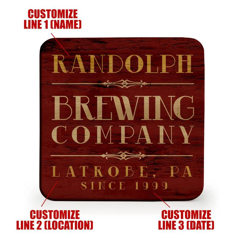 Customizable Wooden Round Square - Brewing Company - Set of 4 - Image 3