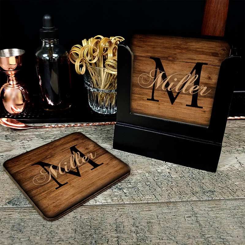 Customizable Wooden Square Coasters - Monogram - Set of 4 - Image 2