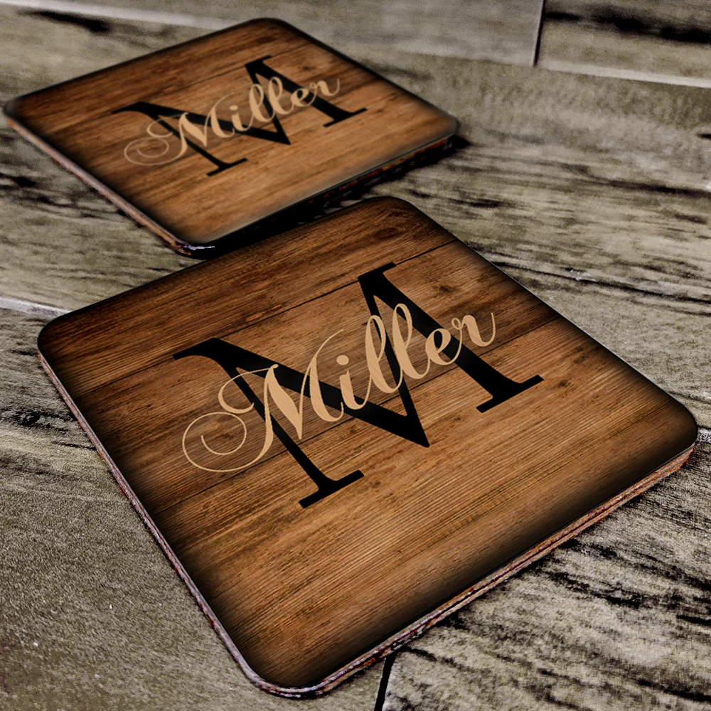 Customizable Wooden Square Coasters - Monogram - Set of 4 - Image 3