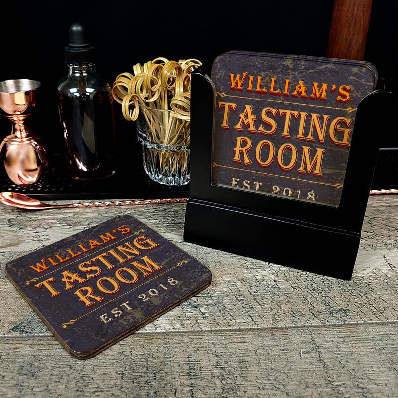 Customizable Wooden Square Coasters - Tasting Room - Set of 4 - Image 2