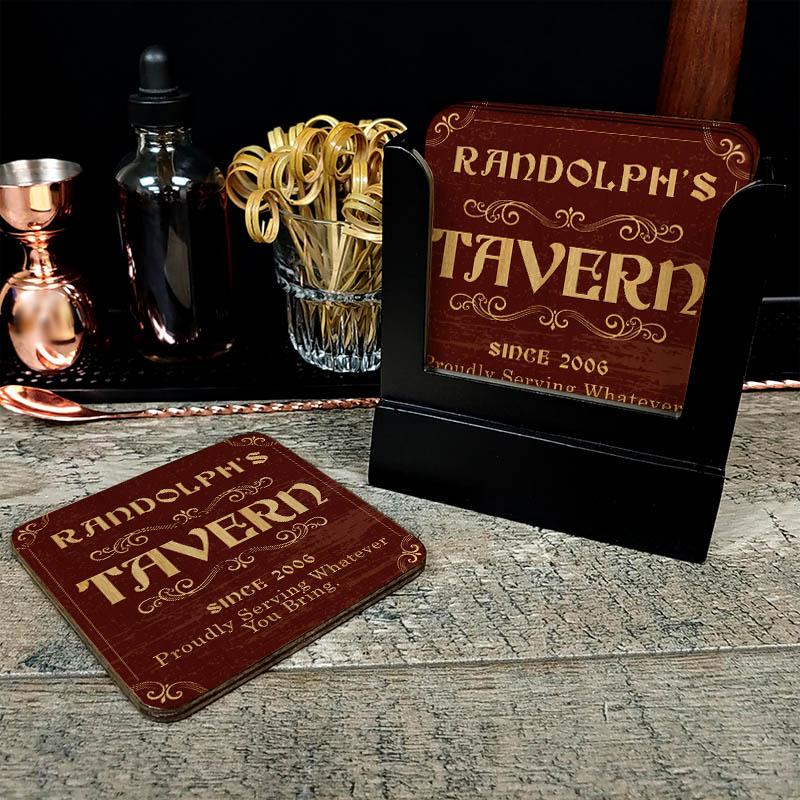 Customizable Wooden Square Coasters - Tavern Theme - Set of 4 - Image 2