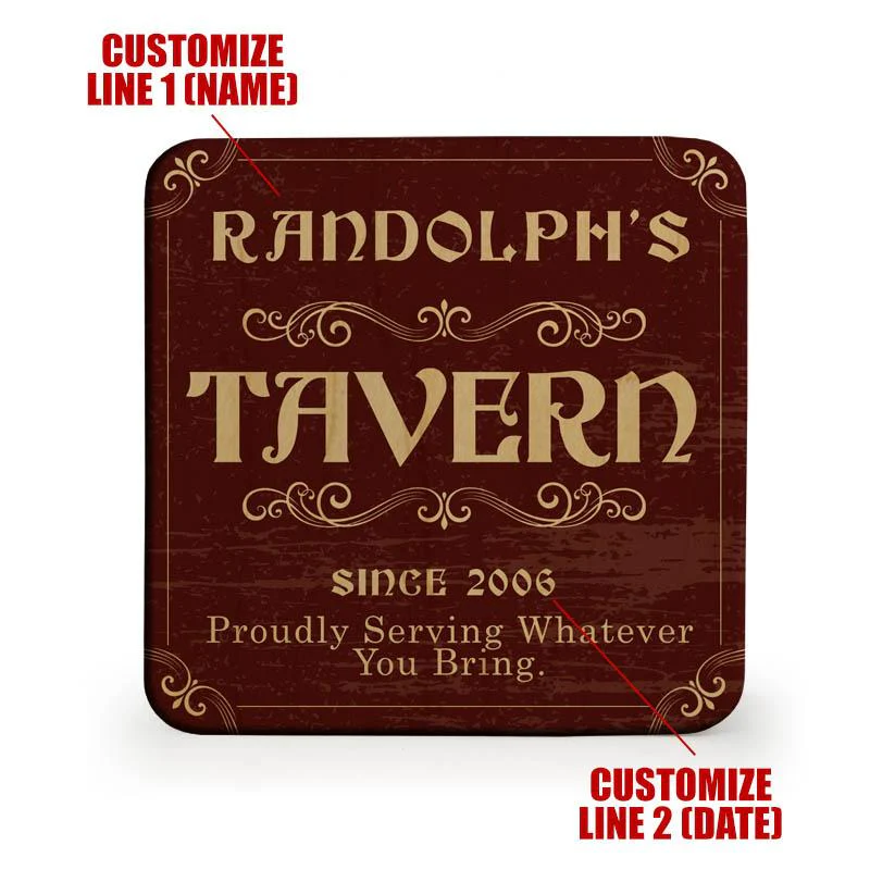 Customizable Wooden Square Coasters - Tavern Theme - Set of 4 - Image 3