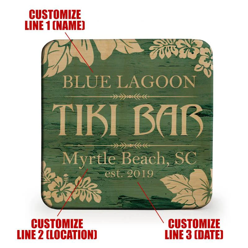 Customizable Wooden Square Coasters - Tiki Theme - Set of 4 - Image 3
