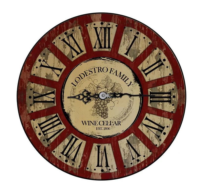 CUSTOMIZE - Rustic Wooden Clock - Wine Theme