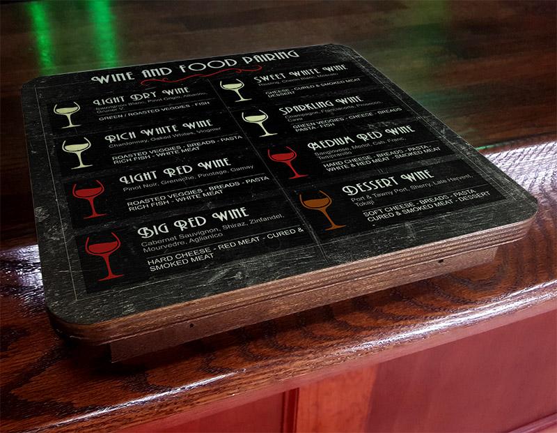 Drunk Bunk™ - Wine and Food Pairing Chart Bar Top Dining Platform
