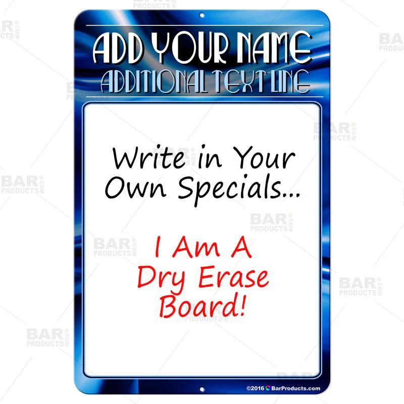 Dry Erase Specials Sign - ADD YOUR NAME - Blue Abstract Template
