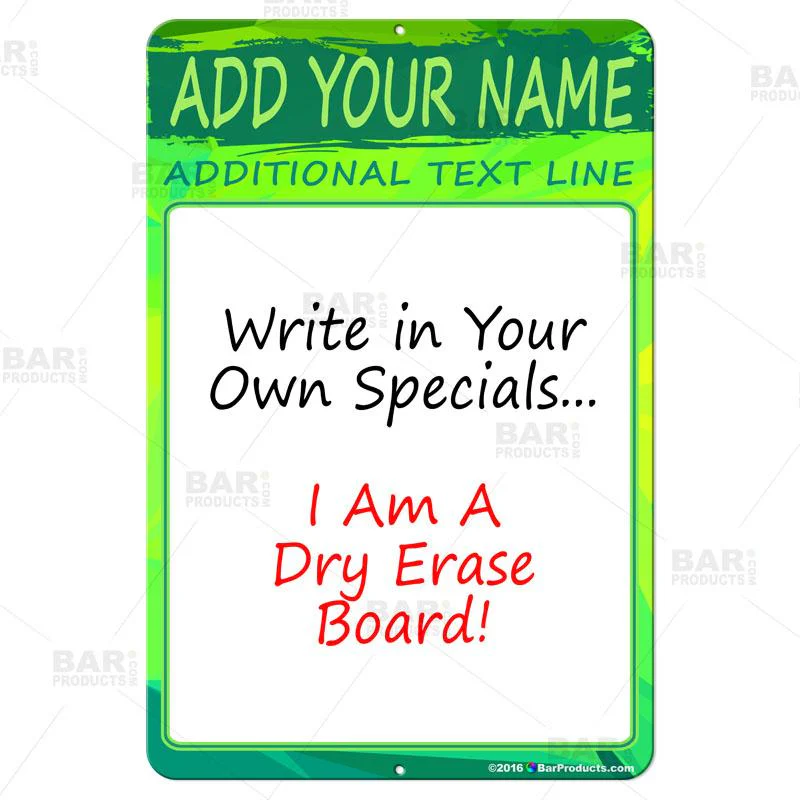 Dry Erase Specials Sign - ADD YOUR NAME - Green Abstract Template