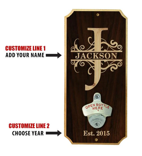 Fancy Monogram - Wall Mounted Wood Plaque Bottle Opener - Image 2