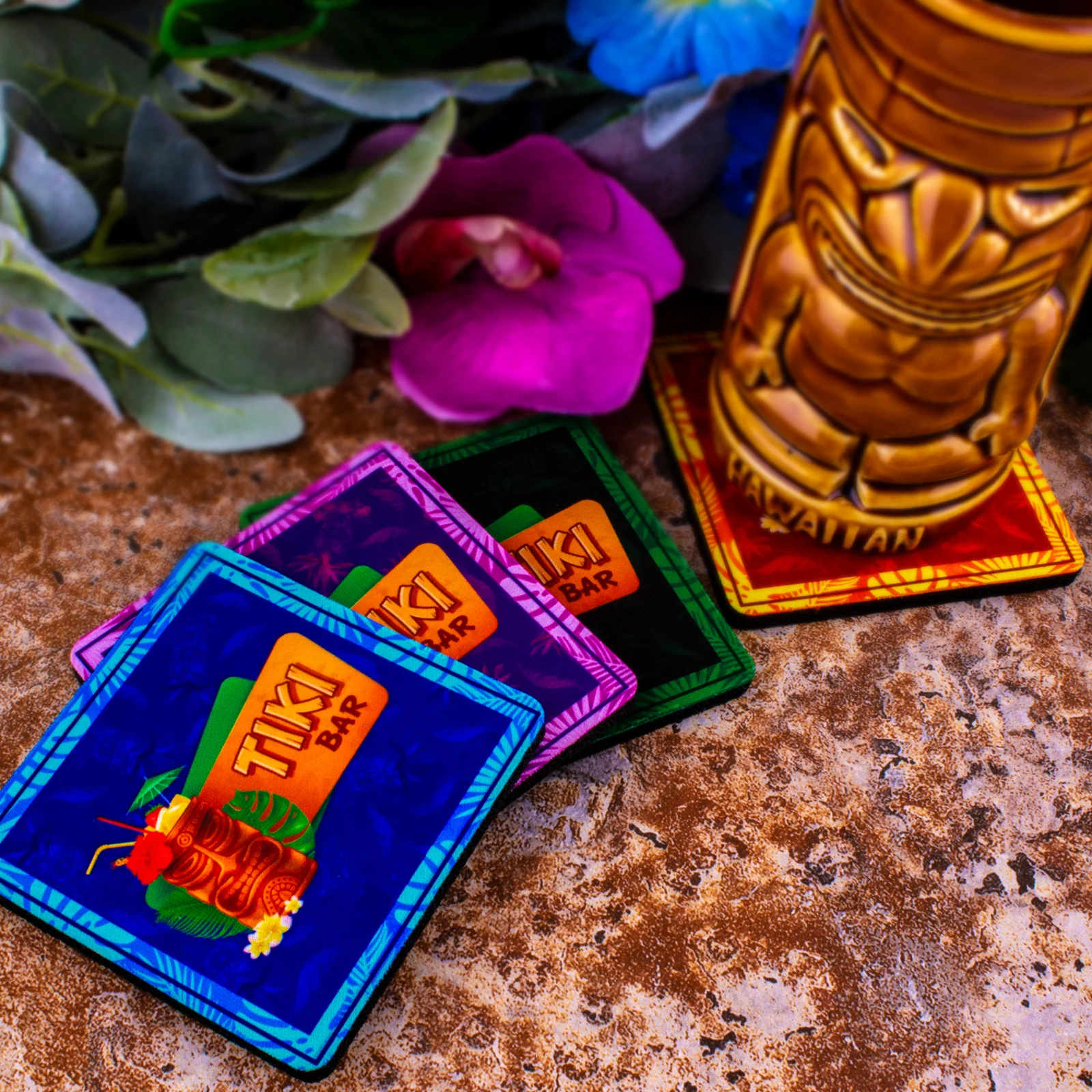 Foam Coasters - Tiki Themed - 3.5 inch Square - Image 7
