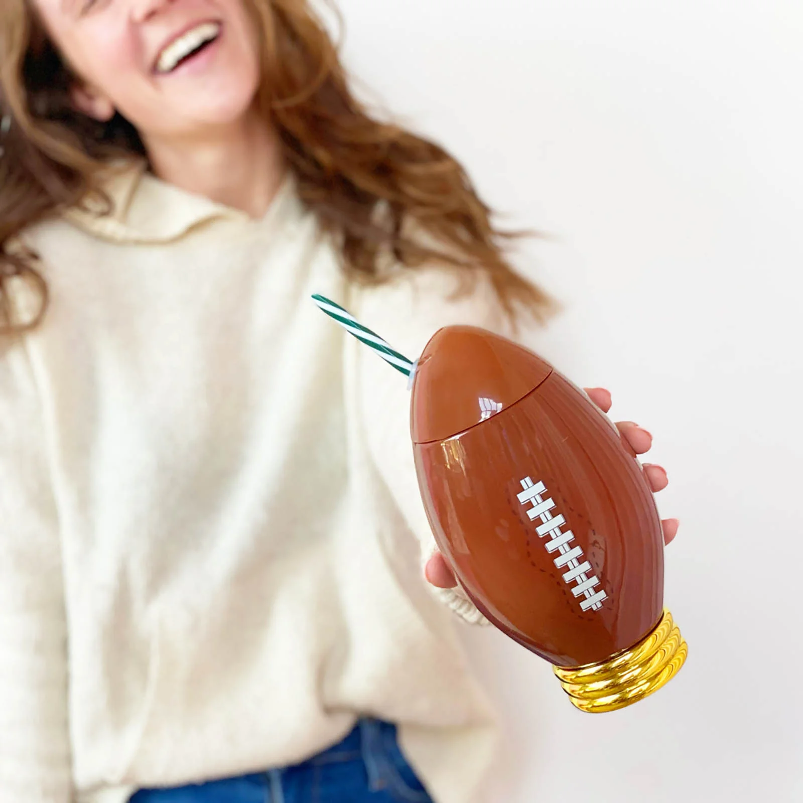 Football Cup with Lid & Straw - 24 ounce - Image 2