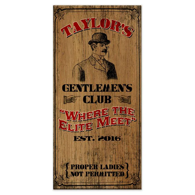 Gentlemen's Club - CUSTOMIZABLE Large Vintage Wooden Bar Sign