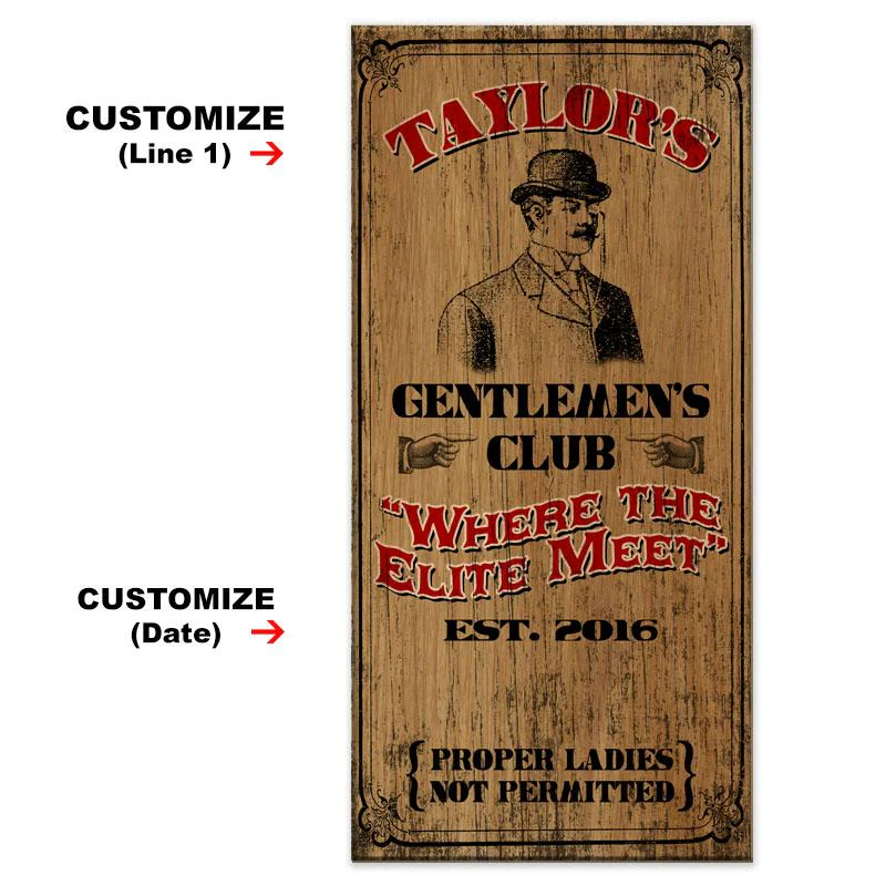 Gentlemen's Club - CUSTOMIZABLE Large Vintage Wooden Bar Sign - Image 2