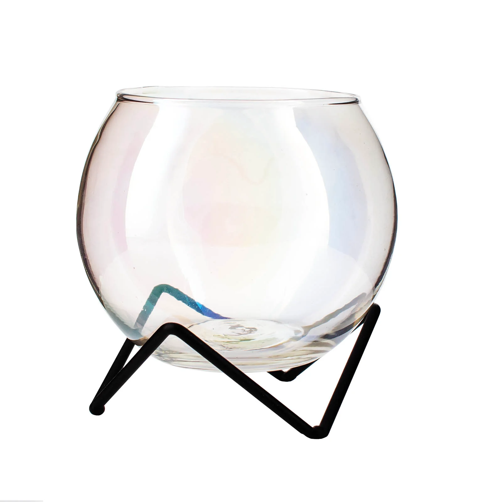 Glass Shaped Cauldron w/ Black Metal Stand - Iridescent - 13.5 ounce