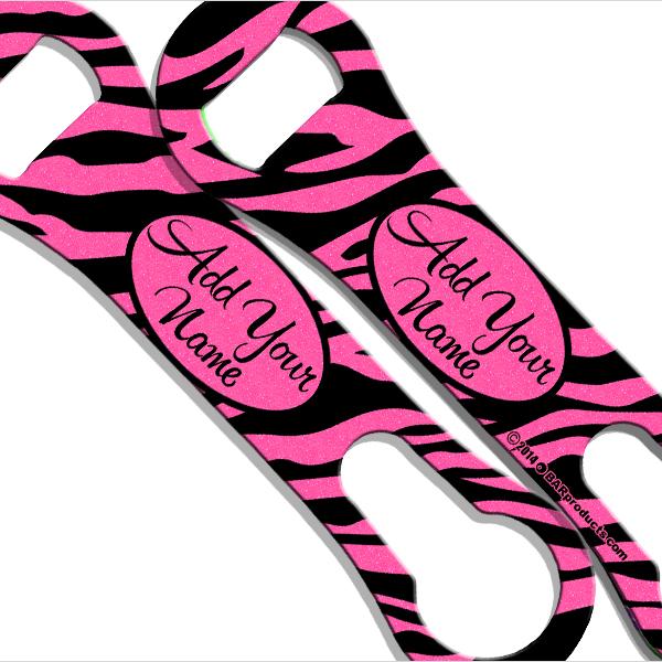 Pink Glitter Zebra/Leopard V-Rod® Bottle Opener - ADD YOUR NAME - Image 2