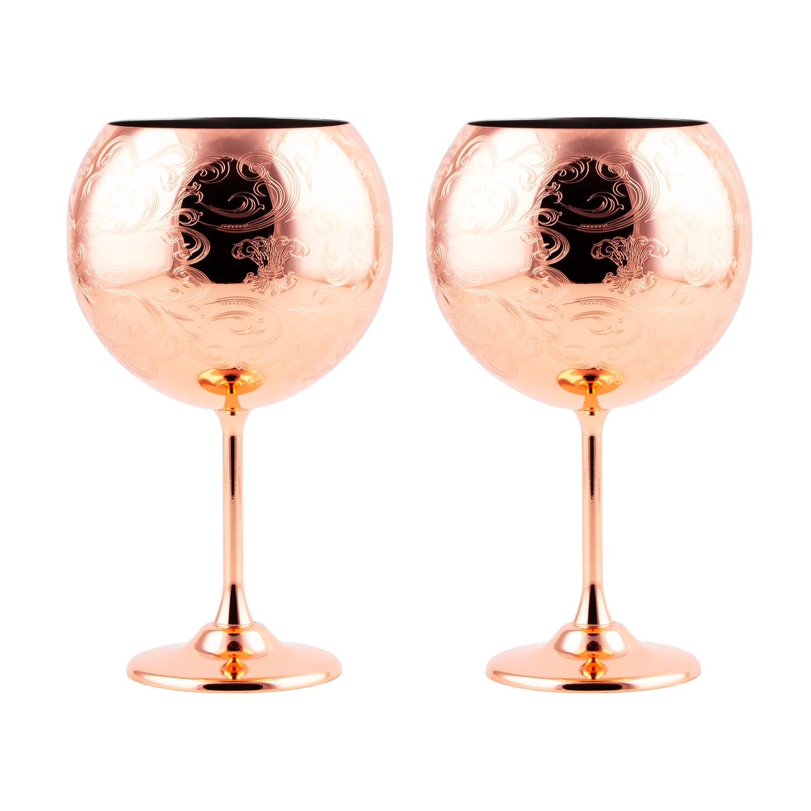 Goblet Glass - Copper Etched - Set of 2 - 24 ounce