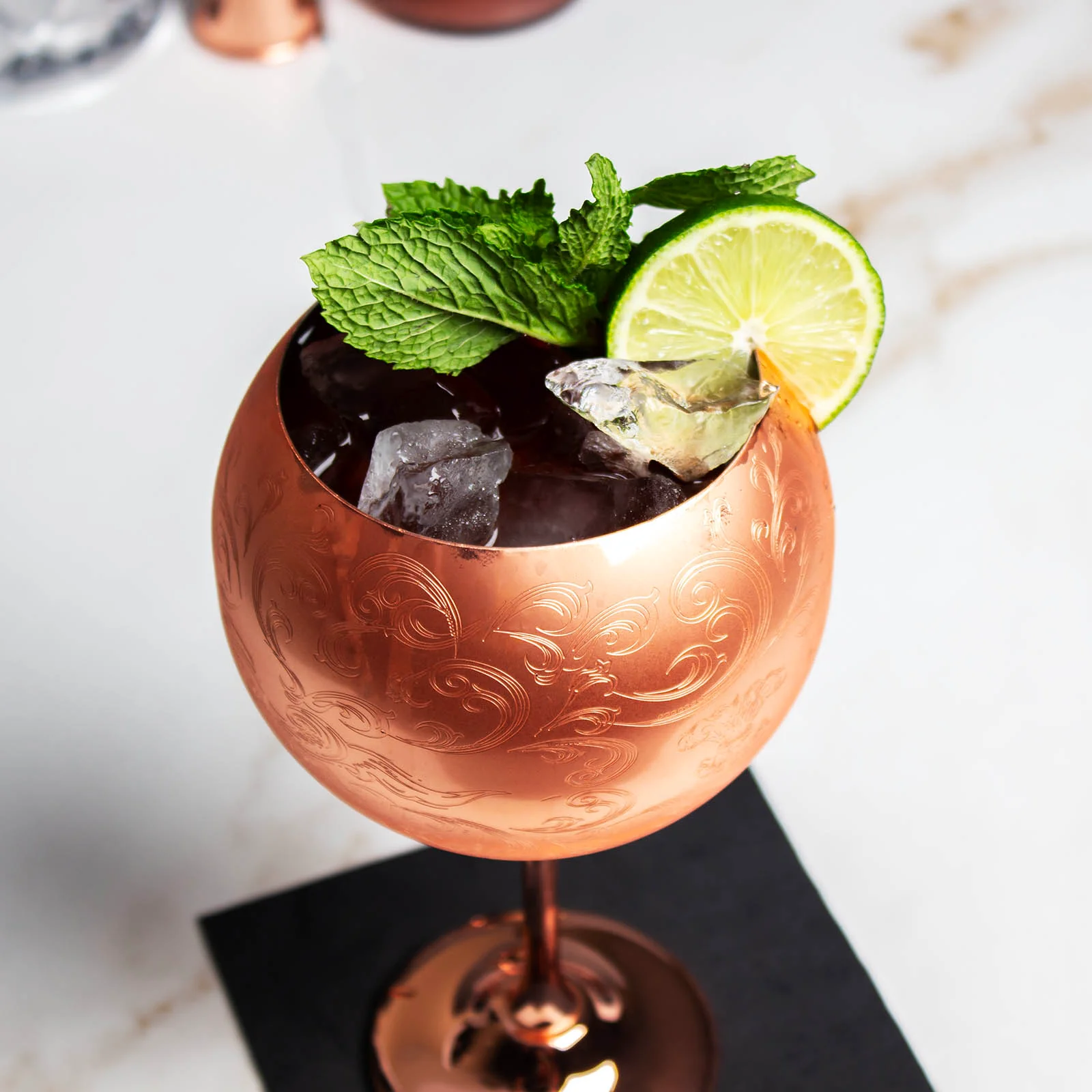 Goblet Glass - Copper Etched - Set of 2 - 24 ounce - Image 2