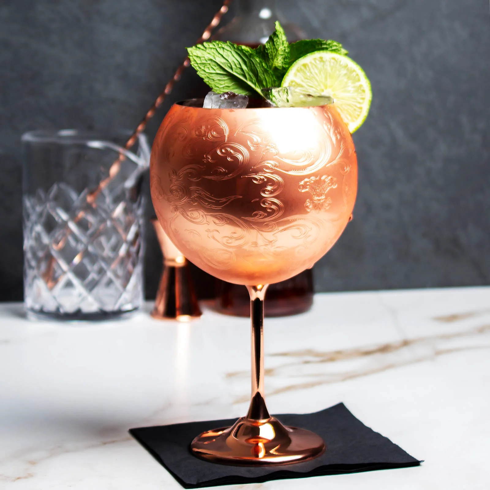 Goblet Glass - Copper Etched - Set of 2 - 24 ounce - Image 3